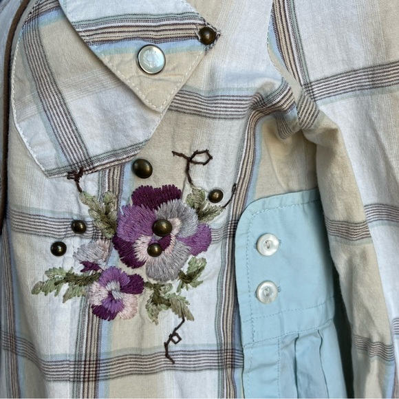 Re-Do handmade re-imagined button down. Whimsical, boho mashup of 2 shirts, S - Picture 7 of 10